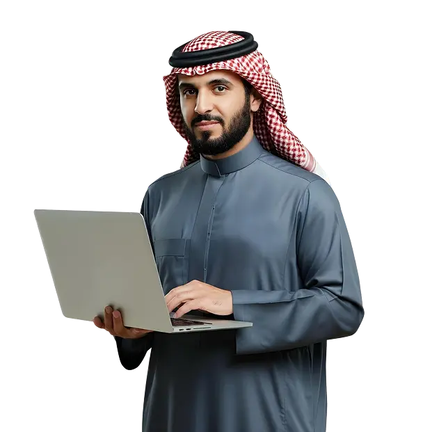 Saudi man holding a laptop